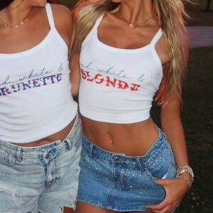 Red, white, and blonde tank top, size medium